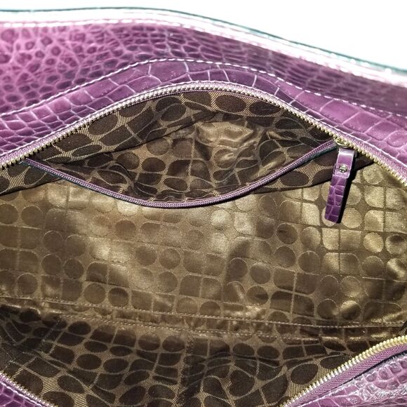 KATE SPADE Purple Stevie Carlsbad Leather Bag Embossed Croc Double Handles Purse - Picture 8 of 13